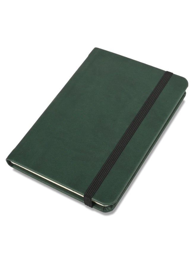 FIS® Executive Notebook, Italian PU Materials, A6 Size(105x148mm,) Round Corners, 96 Sheets, Single Ruled, 70gsm Italian Ivory Paper with Elastic Band Closure, 1 Piece, Green Color-FSNBEXA696GR - Image 1